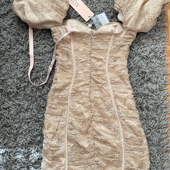 Oh Polly - Mini puff sleeve mesh dress-Champange - Picture 4 of 5